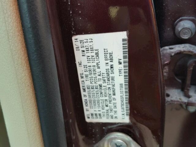 5J8TB3H55FL007589 - 2015 ACURA RDX TECHNO MAROON photo 10