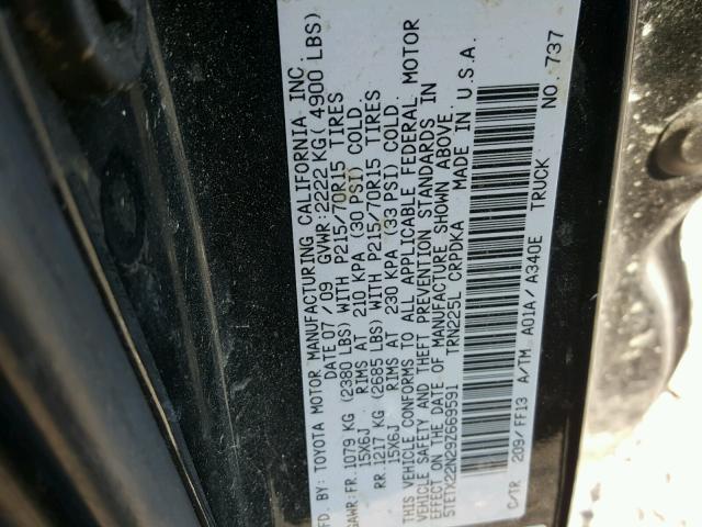 5TETX22N29Z669591 - 2009 TOYOTA TACOMA ACC BLACK photo 10