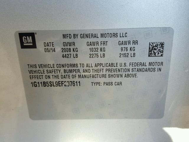 1G11B5SL9EF297611 - 2014 CHEVROLET MALIBU LS SILVER photo 10