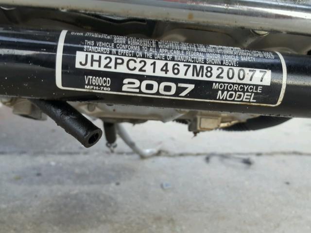 JH2PC21467M820077 - 2007 HONDA VT600 CD BLACK photo 10