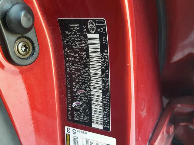 2T1BR32E56C629180 - 2006 TOYOTA COROLLA CE RED photo 10