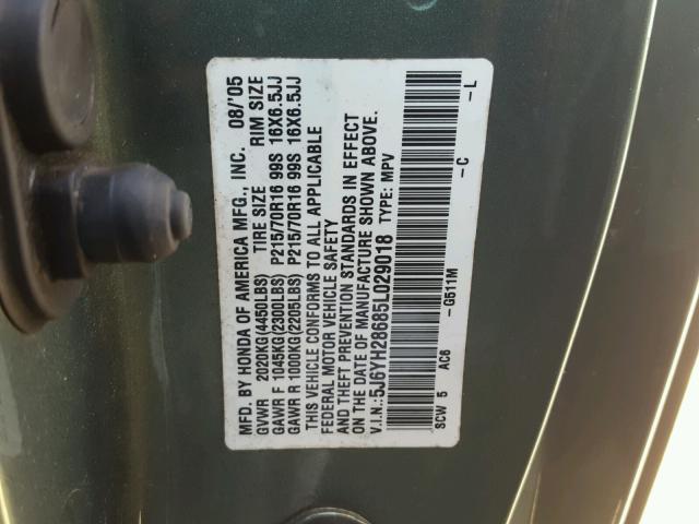 5J6YH28685L029018 - 2005 HONDA ELEMENT EX GREEN photo 10