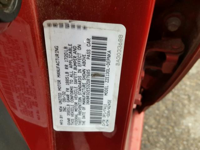 1NXBR32E53Z087685 - 2003 TOYOTA COROLLA CE RED photo 10