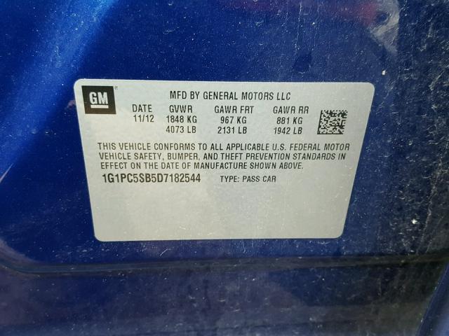 1G1PC5SB5D7182544 - 2013 CHEVROLET CRUZE LT BLUE photo 10