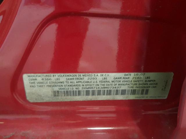 3VWRM71K38M073437 - 2008 VOLKSWAGEN JETTA SE RED photo 10