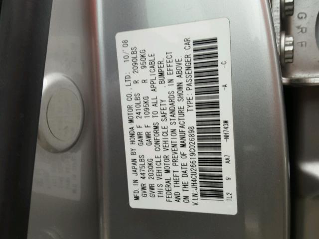 JH4CU26619C026898 - 2009 ACURA TSX SILVER photo 10