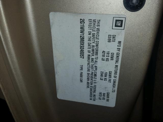 2G1WW12M8X9246057 - 1999 CHEVROLET MONTE CARL თაფლისფერი ფოტო 10