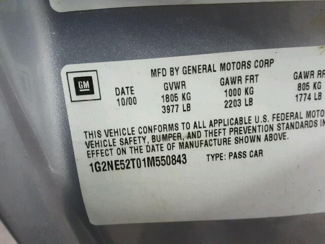 1G2NE52T01M550843 - 2001 PONTIAC GRAND AM S Gümüş foto 10