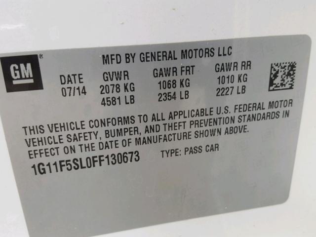 1G11F5SL0FF130673 - 2015 CHEVROLET MALIBU LTZ 白色 照片 10