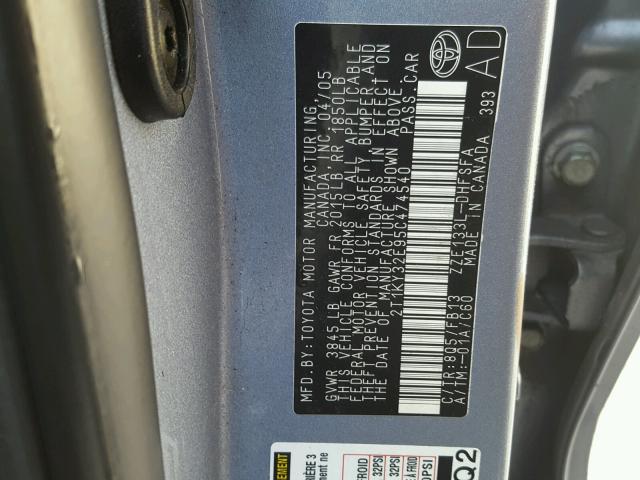 2T1KY32E95C474540 - 2005 TOYOTA COROLLA MA BLUE photo 10