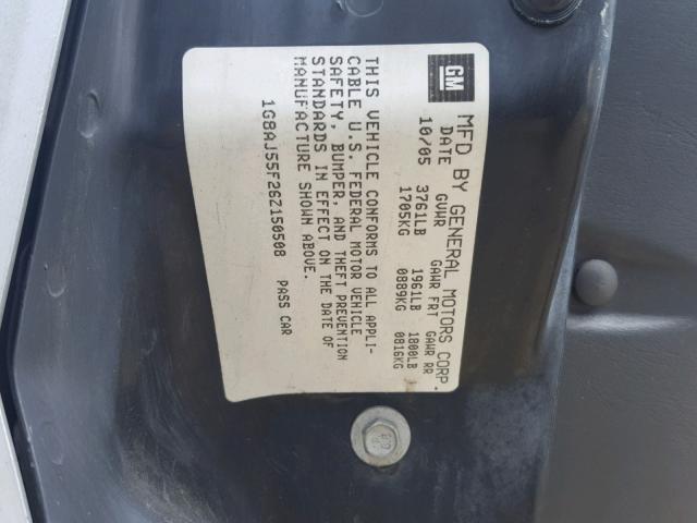 1G8AJ55F26Z150508 - 2006 SATURN ION LEVEL SILVER photo 10