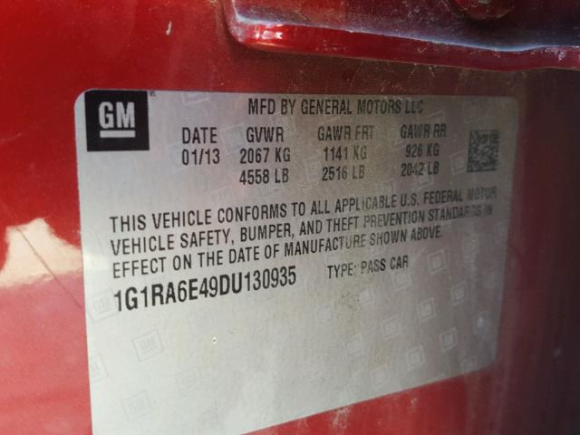 1G1RA6E49DU130935 - 2013 CHEVROLET VOLT RED photo 10