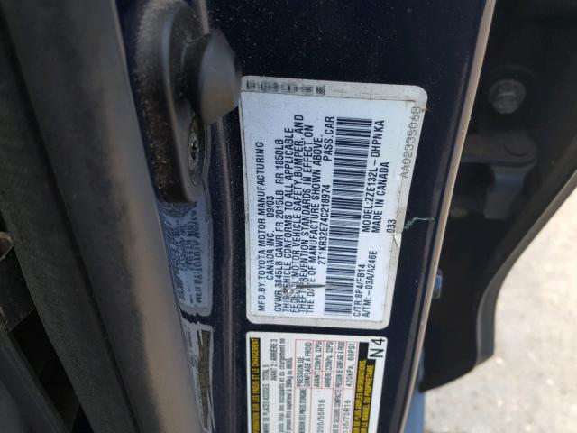 2T1KR32E74C218974 - 2004 TOYOTA MATRIX 蓝色 照片 10