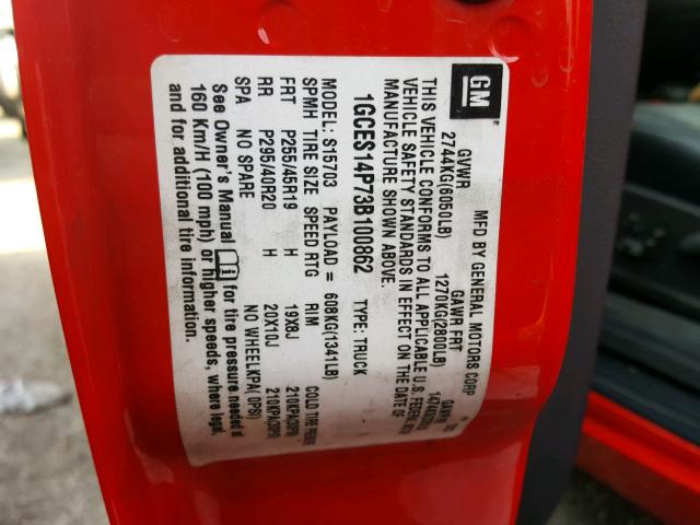 1GCES14P73B100862 - 2003 CHEVROLET SSR 红色 照片 10