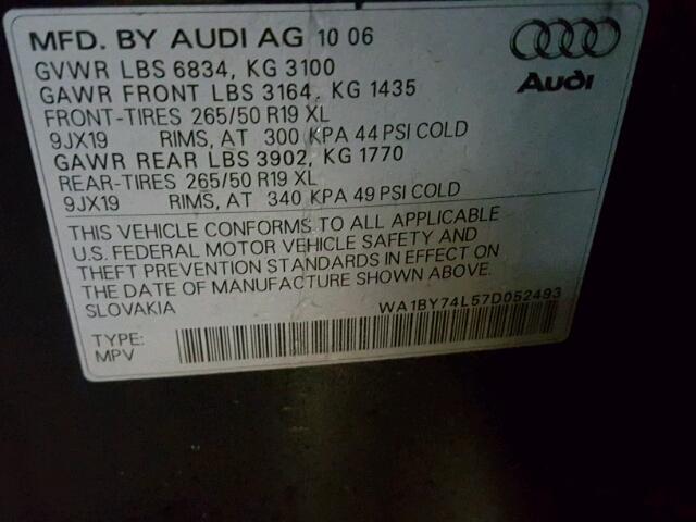 WA1BY74L57D052493 - 2007 AUDI Q7 3.6 QUA BLUE photo 10