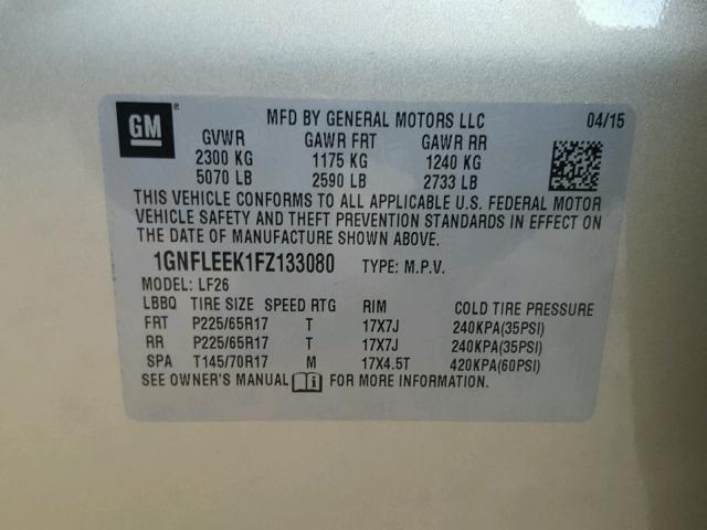 1GNFLEEK1FZ133080 - 2015 CHEVROLET EQUINOX LS SILVER photo 10