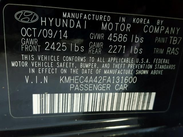 KMHEC4A42FA131600 - 2015 HYUNDAI SONATA HYB BLACK photo 10