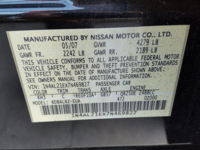 1N4AL21EX7N469827 - 2007 NISSAN ALTIMA 2.5 BLACK photo 10