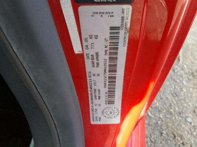 3VWCK21C75M412512 - 2005 VOLKSWAGEN NEW BEETLE Qırmızı foto 10