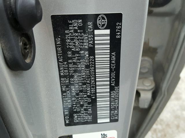 4T1BE32K85U962228 - 2005 TOYOTA CAMRY LE SILVER photo 10