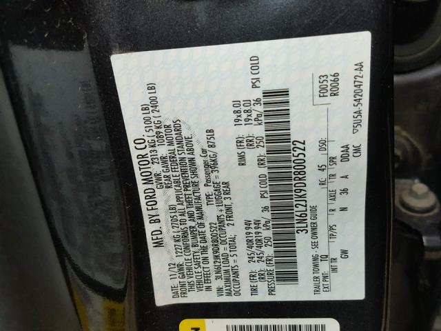 3LN6L2JK9DR800522 - 2013 LINCOLN MKZ CHARCOAL photo 10