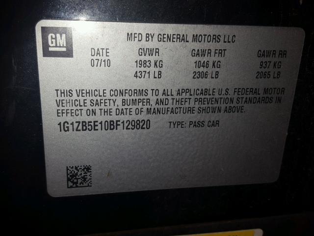 1G1ZB5E10BF129820 - 2011 CHEVROLET MALIBU LS 黑色 照片 10