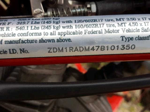 ZDM1RADM47B101350 - 2007 DUCATI MONSTER 69 RED photo 10