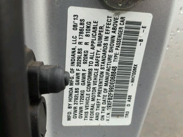 19XFB2F99DE068848 - 2013 HONDA CIVIC EXL فضي صورة 10