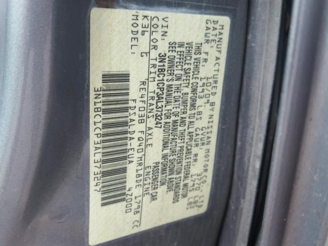 3N1BC1CP3AL373247 - 2010 NISSAN VERSA S GRAY photo 10