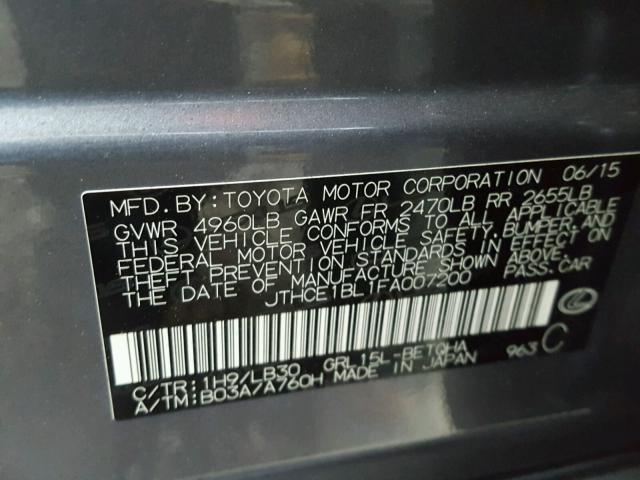 JTHCE1BL1FA007200 - 2015 LEXUS GS 350 GRAY photo 10