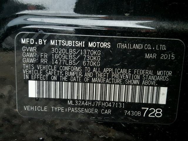 ML32A4HJ7FH047131 - 2015 MITSUBISHI MIRAGE ES BLACK photo 10