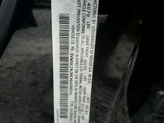 3VW2K7AJ8CM309619 - 2012 VOLKSWAGEN JETTA BASE 黑色 照片 10