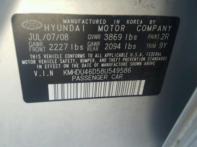 KMHDU46D58U549586 - 2008 HYUNDAI ELANTRA GL SILVER photo 10