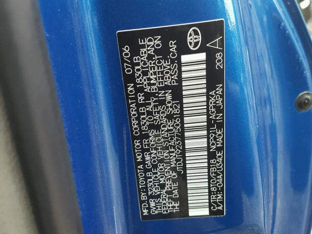 JTDJT923775061821 - 2007 TOYOTA YARIS BLUE photo 10