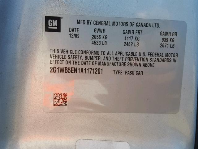 2G1WB5EN1A1171201 - 2010 CHEVROLET IMPALA LT SILVER photo 10