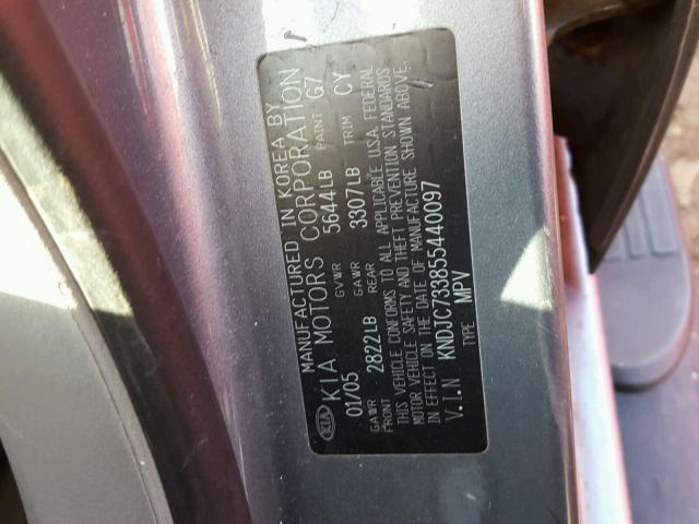 KNDJC733855440097 - 2005 KIA SORENTO EX GRAY photo 10