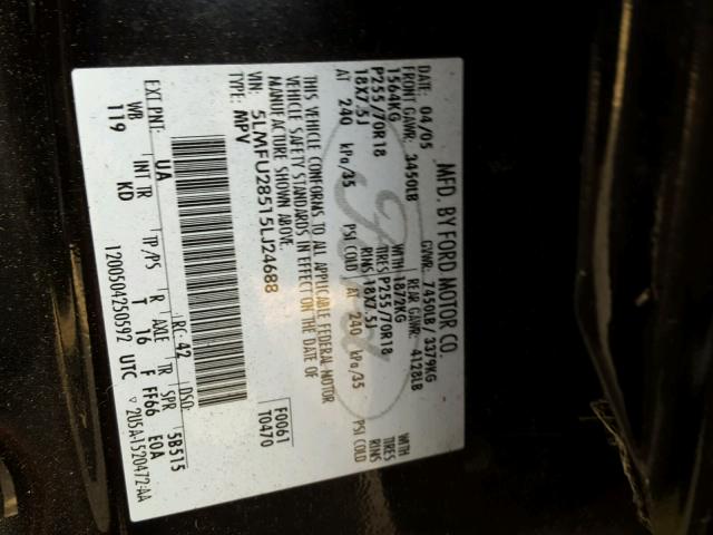 5LMFU28515LJ24688 - 2005 LINCOLN NAVIGATOR BLACK photo 10