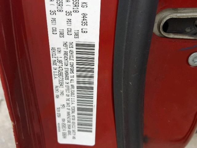 1J8FT47W98D733941 - 2008 JEEP COMPASS SP RED photo 10