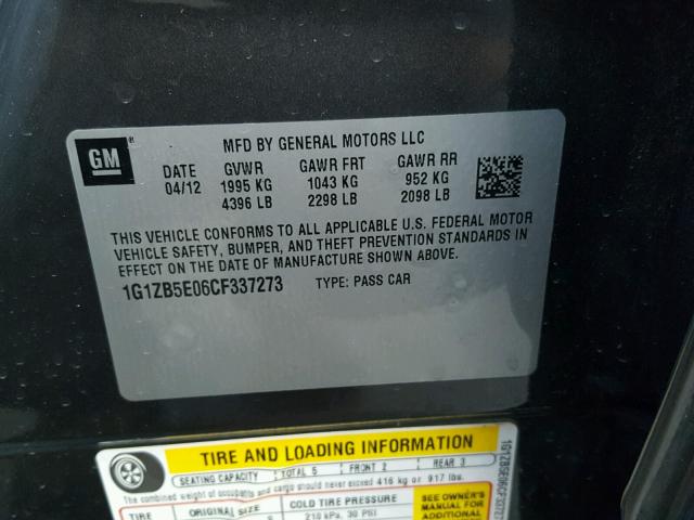 1G1ZB5E06CF337273 - 2012 CHEVROLET MALIBU LS გრაფიტი ფოტო 10