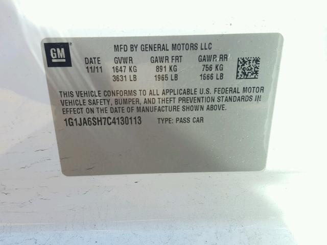 1G1JA6SH7C4130113 - 2012 CHEVROLET SONIC LS 白色 照片 10