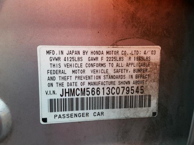 JHMCM56613C079545 - 2003 HONDA ACCORD EX 银色 照片 10