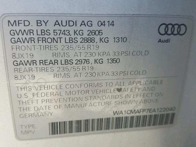 WA1CMAFP7EA122040 - 2014 AUDI Q5 TDI SILVER photo 10