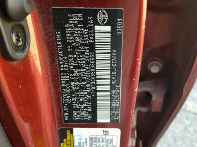 4T1BF30K85U090665 - 2005 TOYOTA CAMRY RED photo 10