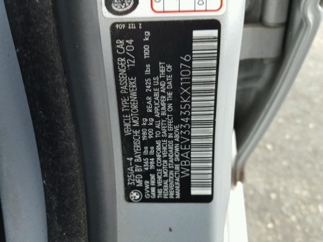 WBAEV33435KX11076 - 2005 BMW 325 I SILVER photo 10