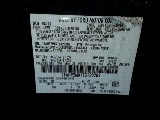 1FAHP2MK7EG120209 - 2014 FORD TAURUS POL BLACK photo 10