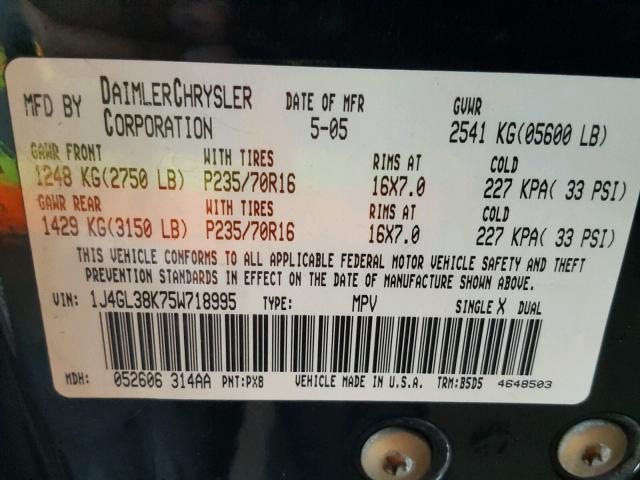 1J4GL38K75W718995 - 2005 JEEP LIBERTY RE BLACK photo 10