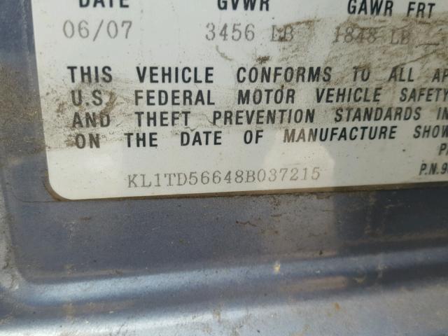 KL1TD56648B037215 - 2008 CHEVROLET AVEO BASE Көк фото 10