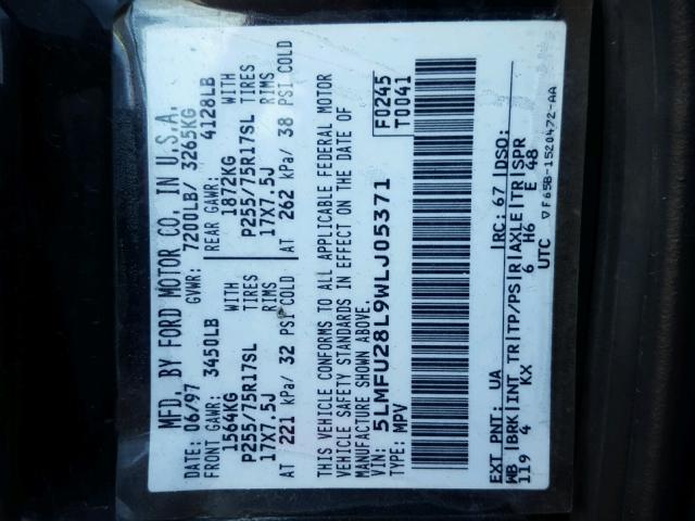 5LMFU28L9WLJ05371 - 1998 LINCOLN NAVIGATOR 黑色 照片 10