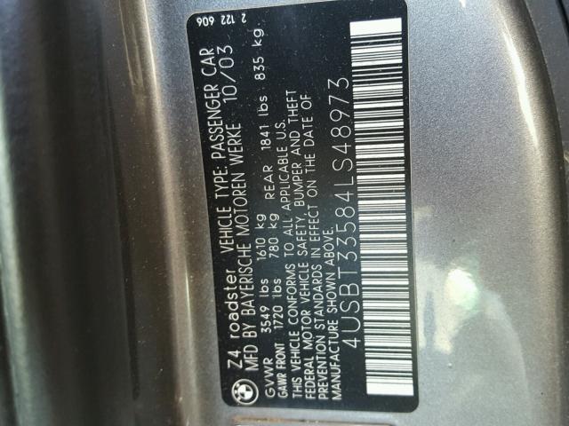 4USBT33584LS48973 - 2004 BMW Z4 2.5 GRAY photo 10