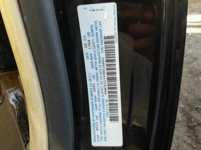 3VWCK21Y43M315650 - 2003 VOLKSWAGEN NEW BEETLE შავი ფოტო 10